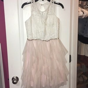 formal size 14 pink and white dress.